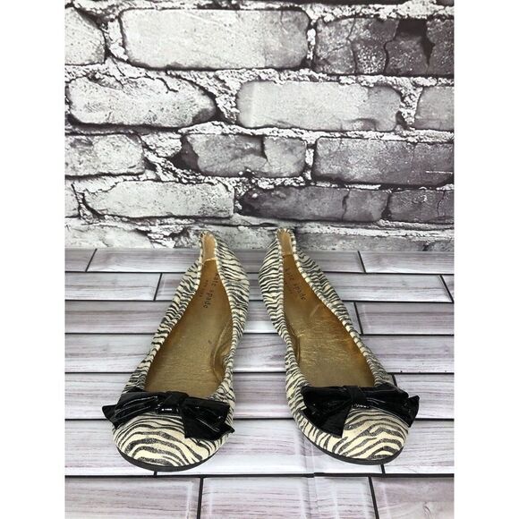 Kate Spade Zebra Print Ivory Black Stripe Patent Bow Ballet Flats Women Sz 8M US - Picture 3 of 16